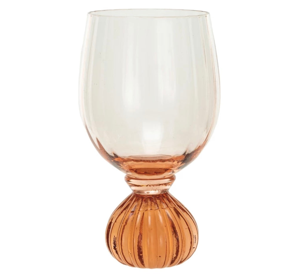 Pink Ribbed Footed Wine Glass