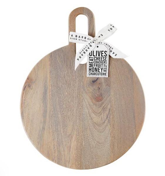 Round Wooden Board w/Cut Out Handle - Light Wash