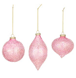 Pink Iridescent Iced Glass Ornaments