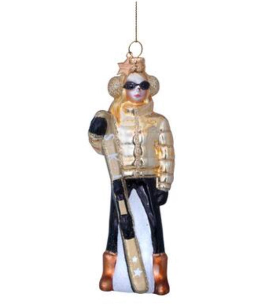 Gold Ski Lady Ornament by Vondels