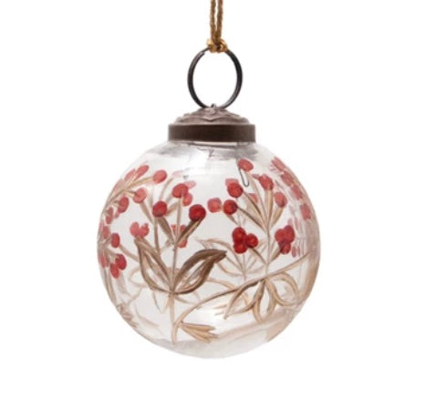 Etched Berry Glass Ball Ornaments