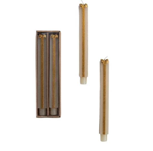 Cream w/Gold Bow Giftbox Taper Candles