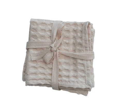 Stonewashed Waffle Weave Dish Towel Sets - Cream