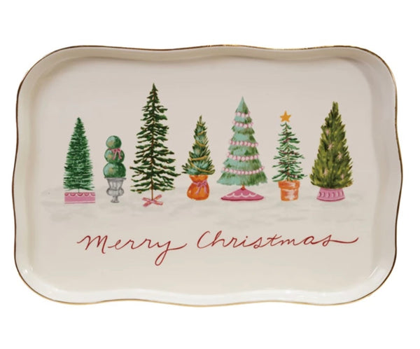 Cutesy Christmas Tree Scalloped Tray
