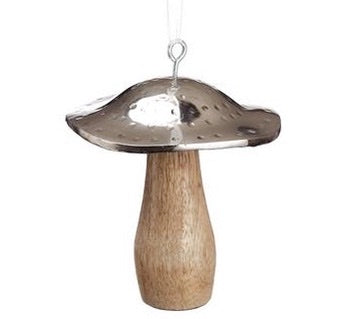 Silver & Wood Mushroom Ornaments