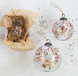 Etched Berry Glass Ball Ornaments