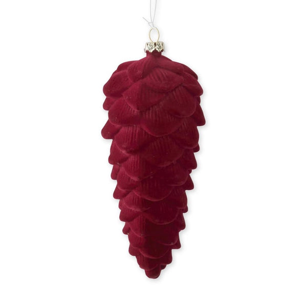 Burgundy Velvet Flocked Pinecone Ornament