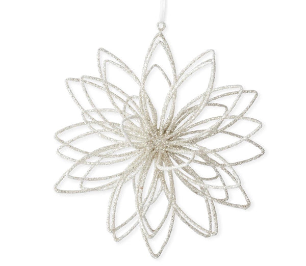 3D White Glitter Snowflake Ornaments