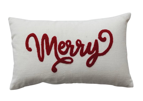 Merry Embroidered Lumbar Pillow