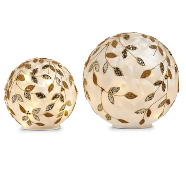 Lighted Champagne Leaf Glass Balls