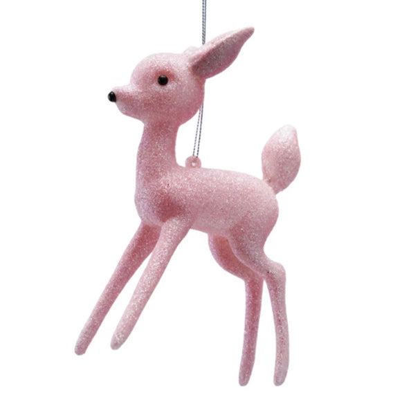 Pink Glittered Deer Ornament