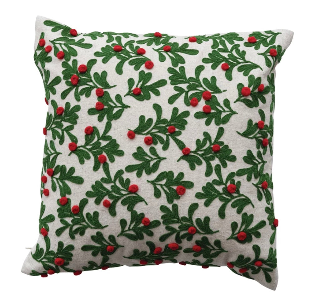 Mistletoe Embroidered Pillow