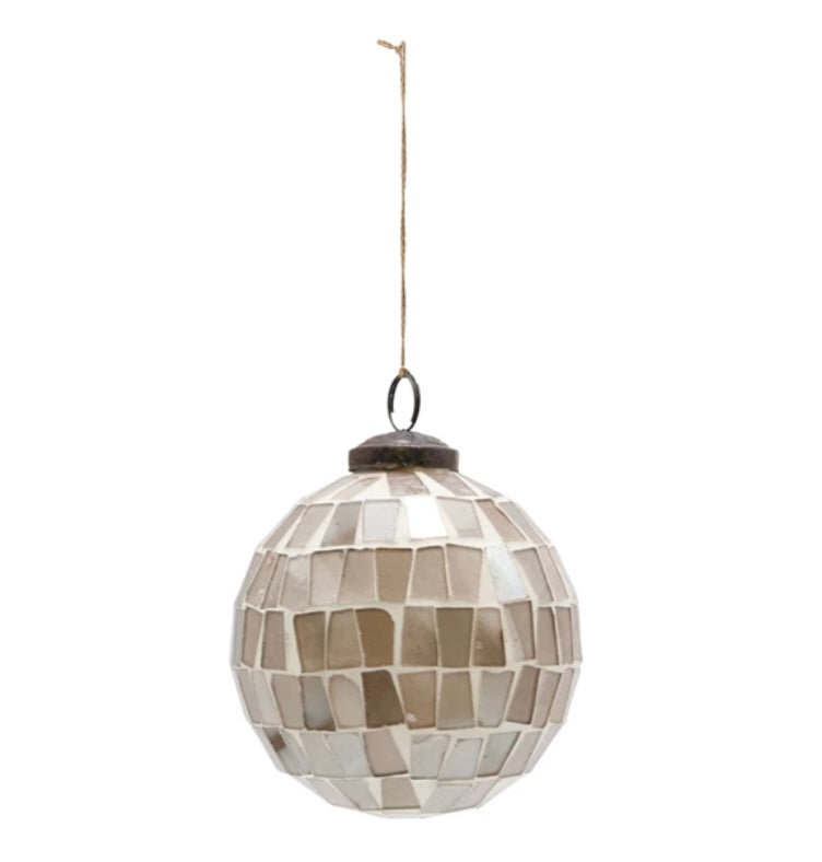 Taupe Mosaic Glass Ball Ornament
