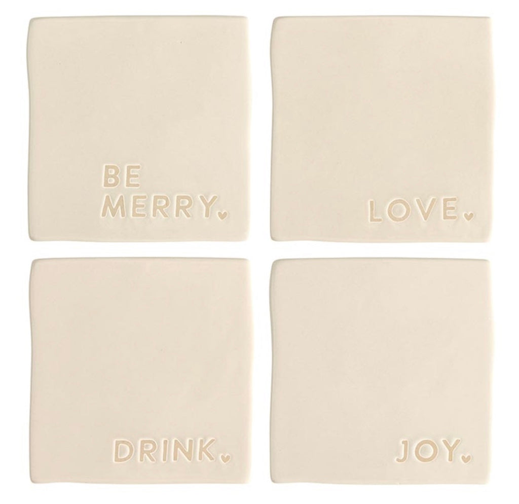 Ivory Christmas Words Coaster Set