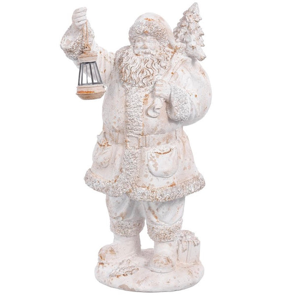 Beige Whitewashed Santa w/Lantern