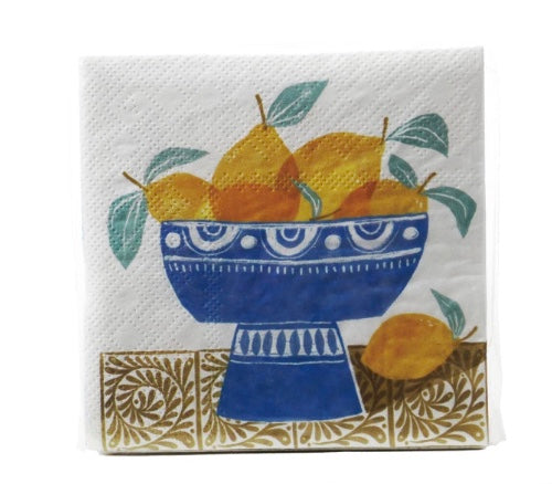 Lemon Fruit Bowl Square Paper Cocktail Napkins