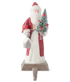 Glittered Santa w/Tree and Birdhouse Stocking Holder