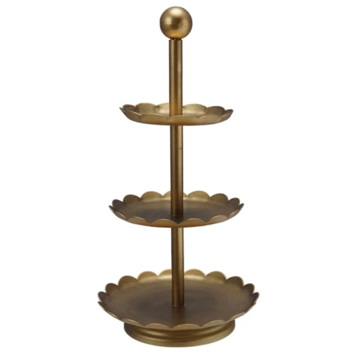 Gold Scalloped Metal 3-Tier Tray