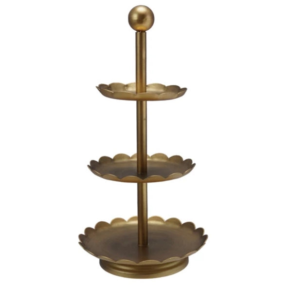 Gold Scalloped Metal 3-Tier Tray