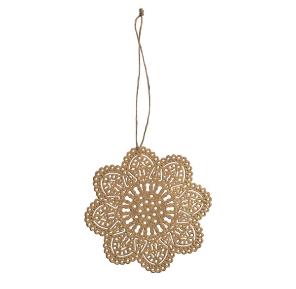 Gold Embossed Metal Snowflake Ornament