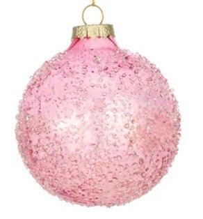 Pink Iridescent Iced Glass Ornaments