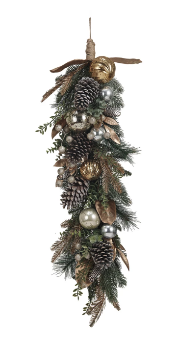 Faux Pine Garland w/ Ornaments & Pinecones 40