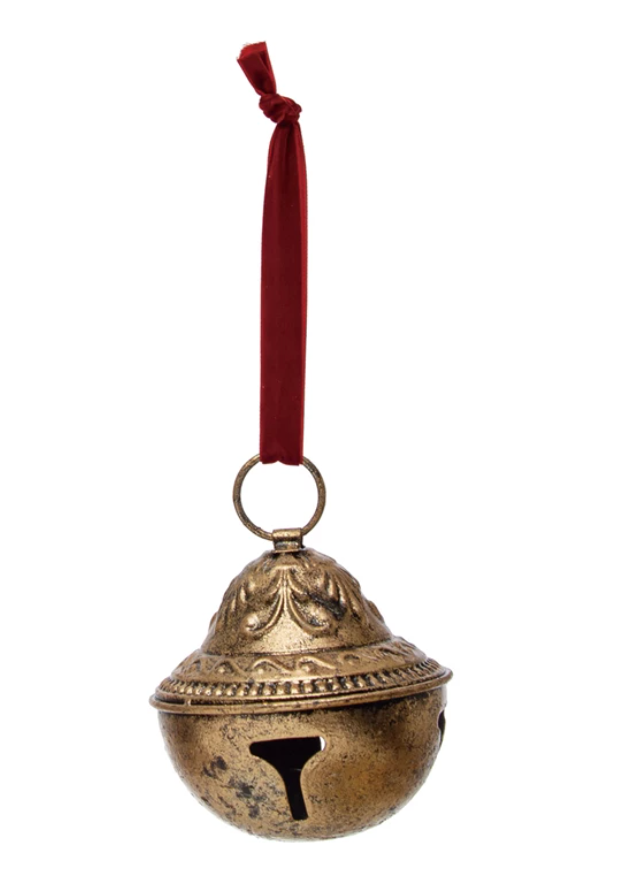 Metal Sleigh Bell w/ Velvet Ribbon Gold