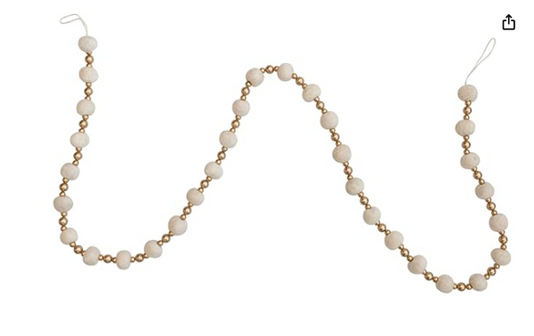 Ivory Wool Felt Ball & Gold Plastic Bead Garland