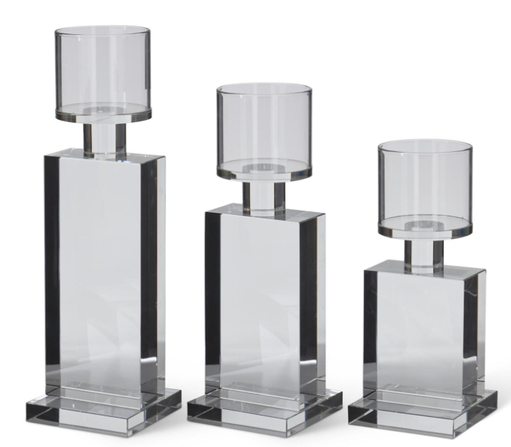 Square Base Crystal Candle Holder Trio