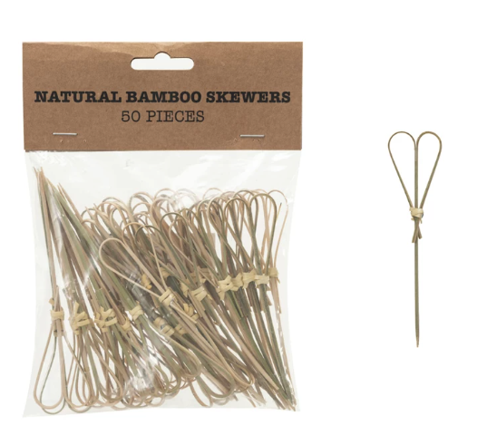 Bamboo Single Use Skewers w/ Heart Shaped Handles