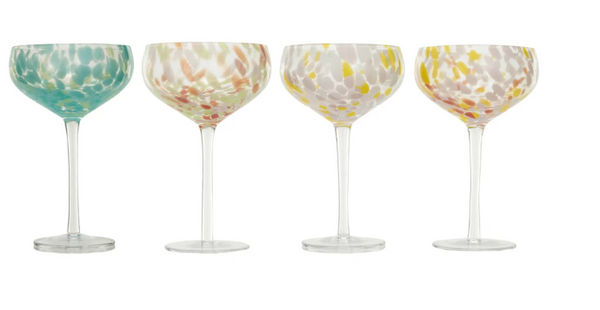 Blown Confetti Stemmed Coupe Glass - 4 colors