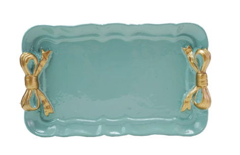Decorative Metal Tray w/ Gold Bows