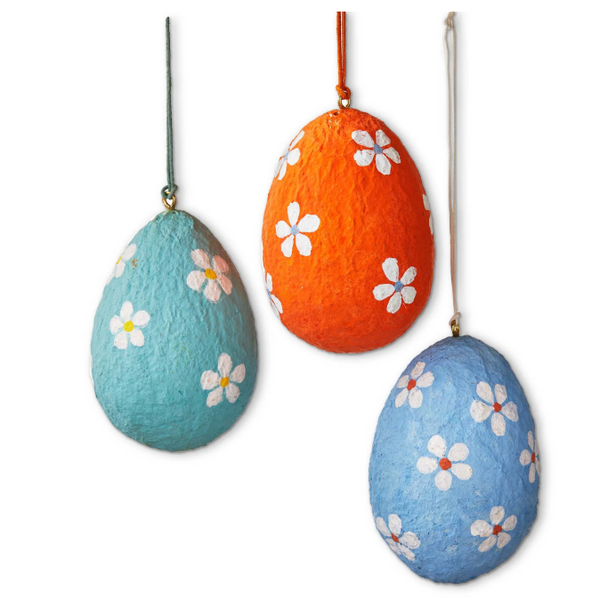 Paper Mache Flower Egg Ornament
