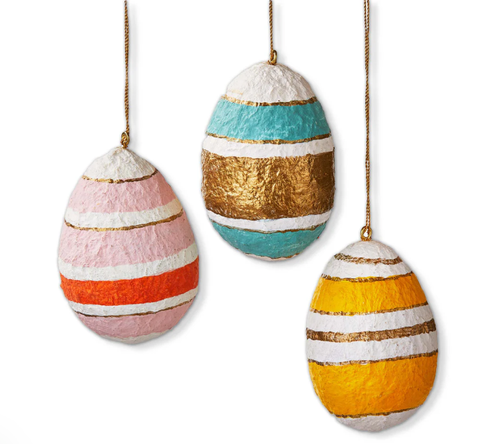 Paper Mache Stiped Egg Ornament