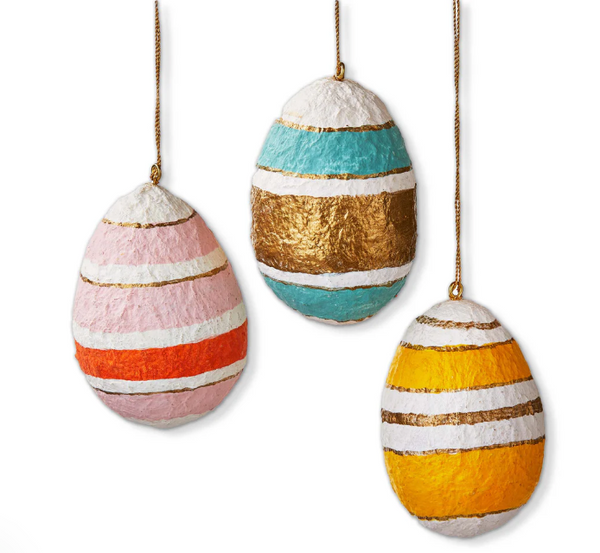 Paper Mache Stiped Egg Ornament