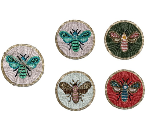 Beaded Glass Bee Coaster Set