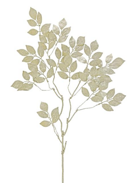 Glittered Mulberry Leaf Spray 36"