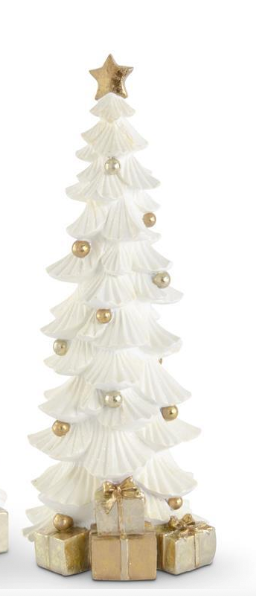 White Glittered Trees w/ Gold Packages