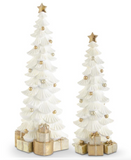 White Glittered Trees w/ Gold Packages