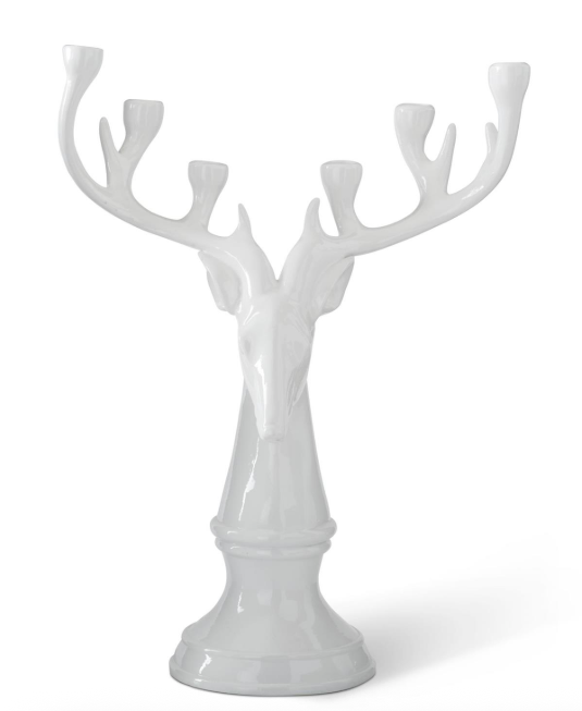 Glossy White Deer Bust Taper Holder