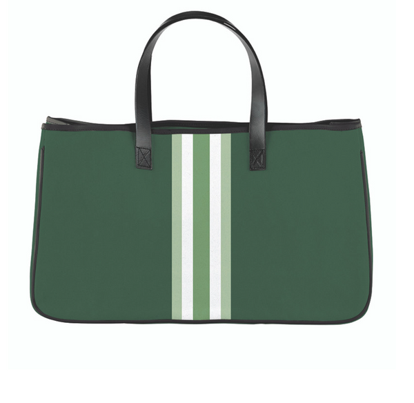 Racer Stripe Canvas Tote - Green + Green Stripes