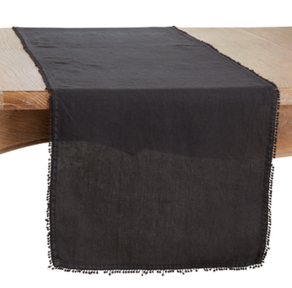 Black Pom Pom Table Runner