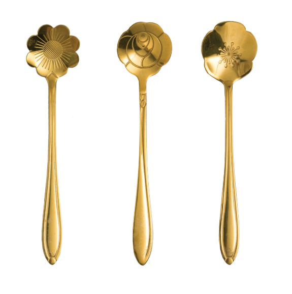 Gold Stainless Steel Flower Shaped Spoons