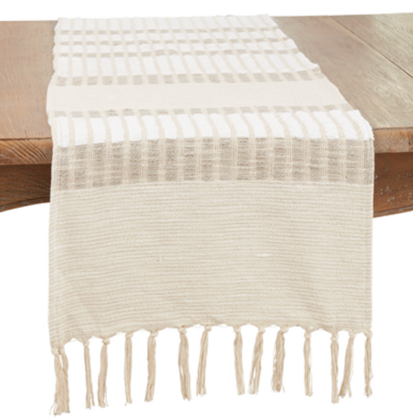 Ivory Woven Striped Table Runner