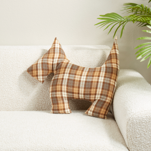 Brown Plaid Scotty Dog Pillow