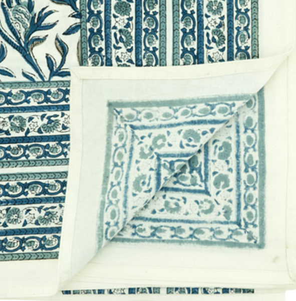 Blue Block Print Tablecloth