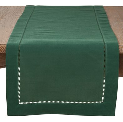 Jasper Green Runner With Hemstitched Border