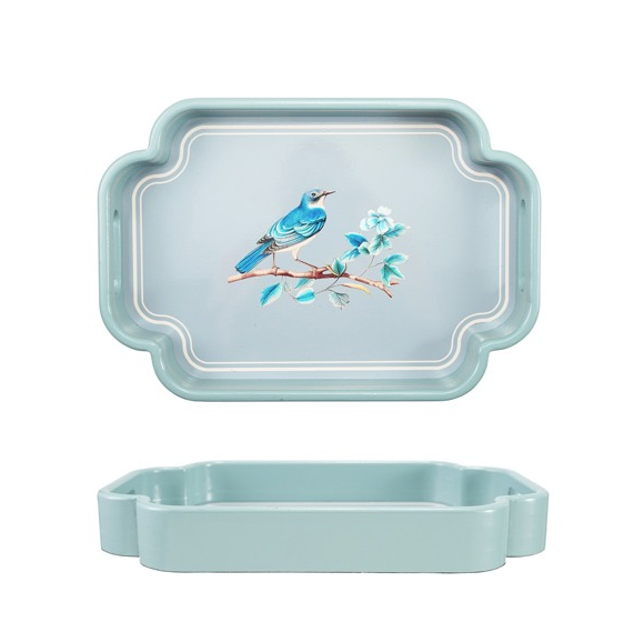 Blue Decorative Bird Tray W/ Handles