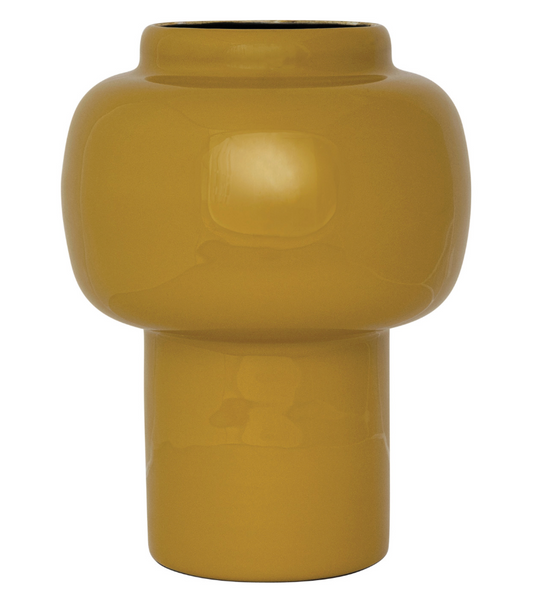 Mustard Enameled Metal Vase