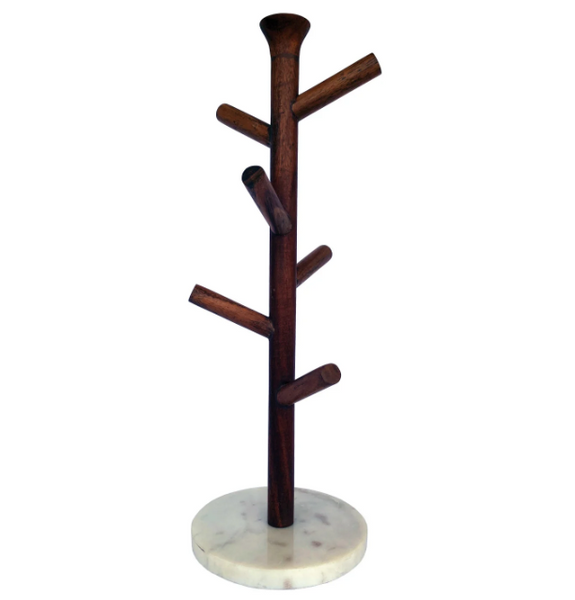 Mango Wood & Marble Mug Rack